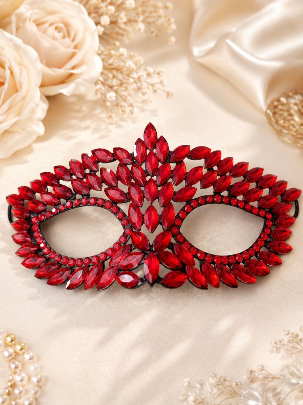 Ruby Red Rhinestone Eye Mask, Masquerade Ball Accessory, Theater and cosplay